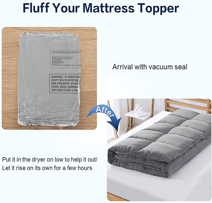 SOPAT Mattress Topper Twin XL Size Extra Thick Mattress Pad 8-21" Deep Pocket Soft Down Alternative Fill Mattress Protector Pillow Top Mattress Cover (39x80 Inches, Grey)