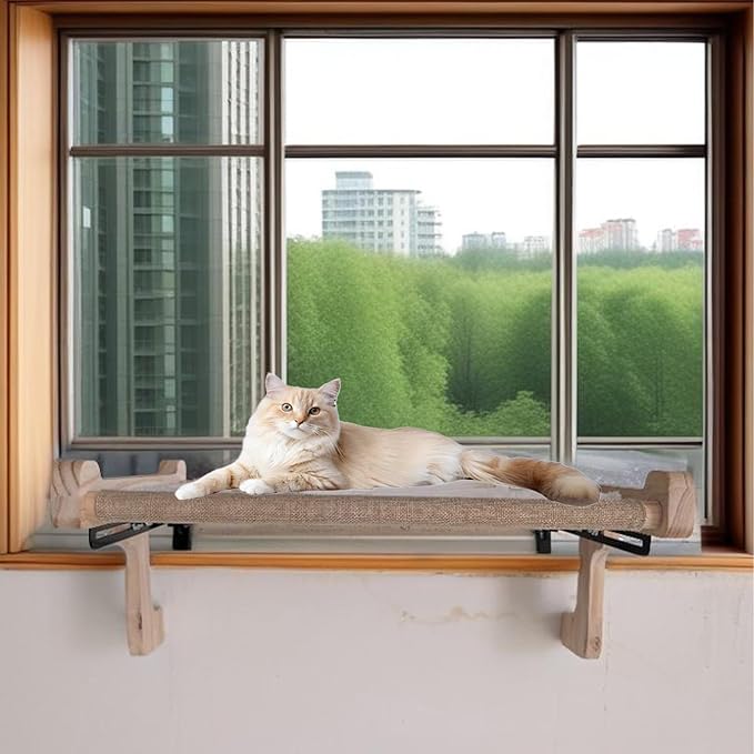 aborishthink Adjustable Cat Window Perch | Sturdy Cat Hammock Window Seat Durable Wood & Metal Frame | Breathable Cover | Ideal for Large & Heavy Cats | Easy Installation for Windowsill-Mewly Pet