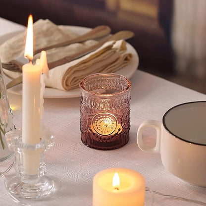12pcs Purple Votive Candle Holder, Glass Tea Lights Candle Holders for Wedding Table Centerpieces, Birthday Parties and Home Decor
