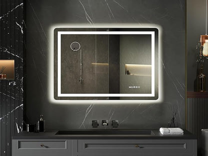 YITAHOME 40 x 32 Inches LED Bathroom Mirror, Front Light and Backlit, Motion Sensor, 10X Magnifying Glass, 3 Colors Dimmable, 5mm Tempered Glass, Anti-Fog, Wall Mounted Mirror-Horizontally Only