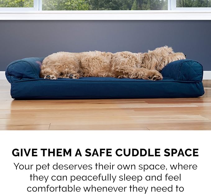 Furhaven Orthopedic Dog Bed for Large Dogs w/ Removable Bolsters & Washable Cover, For Dogs Up to 95 lbs - Quilted Sofa - Navy (Blue), Jumbo/XL-Mewly Pet