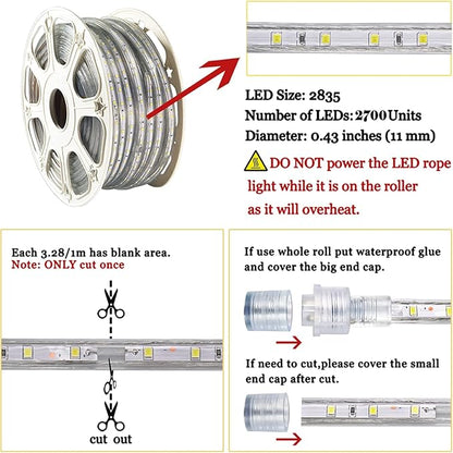 SURNIE LED Rope Lights Outdoor Waterproof 150ft Strip Lights Blue 110V Indoor Cuttable Connectable Lighting installations for Bedrooms, Stairs, Wedding Parties, Backyards, Pool, Not Tube Rope