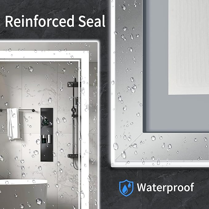 36"x28" LED Bathroom Mirror with Anti-Fog, Stepless Dimmable Lights, 3 Color Modes, Shatter-Proof Tempered Glass, Memory Function & Waterproof Design
