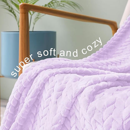 Exclusivo Mezcla Fleece Twin Size Blanket for Bed, 90x66 Inches Soft Cozy Jacquard Flannel Blankets, Lightweight Fuzzy Plush Warm for Winter, Lilac Purple