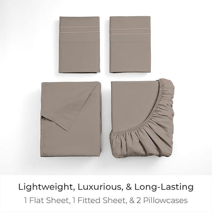Mellanni California King Sheets Set - 4 PC Iconic Collection Bedding - Hotel Luxury, Extra Soft, Cooling Bed Sheets - Wrinkle, Fade, Stain Resistant (Cal King, Tan)