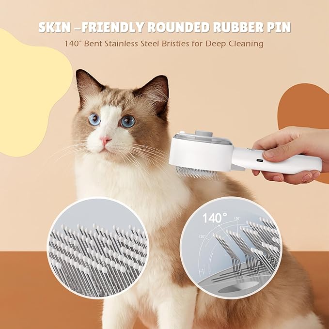 Cat Steam Brush,Cat Brushes for Indoor Cats, 4 In 1Spritz Spray Defur Comb, Cloud Care Shedding Control, Pet Grooming Brush for Long Short Hair Cats Dogs, Massage Clean Design Pet Steam Brushes-Mewly Pet