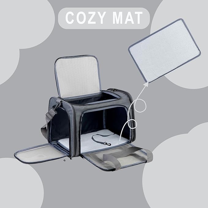Airline Approved Soft Sided Pet Carrier for Small and Medium Dogs, Cats, and Puppies (Up to 15 lbs), Collapsible Portable Travel Bag for Dogs Cats (Grey)-Mewly Pet