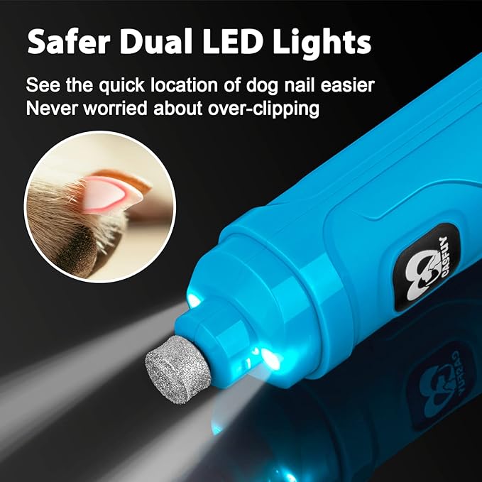 Casfuy Dog Nail Grinder with 2 LED Light - New Version 2-Speed Powerful Electric Pet Nail Trimmer Professional Quiet Painless Paws Grooming & Smoothing for Small Medium Large Dogs(Bright Blue)-Mewly Pet