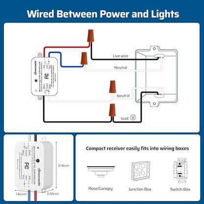 DEWENWILS Wireless Remote Light Switch, Expandable Wireless Wall Switch Kit, No Wiring, No WiFi, 100 Ft RF Range, Programmable, Remote Control Light Fixture for Lamps, Ceiling Lights, Fans