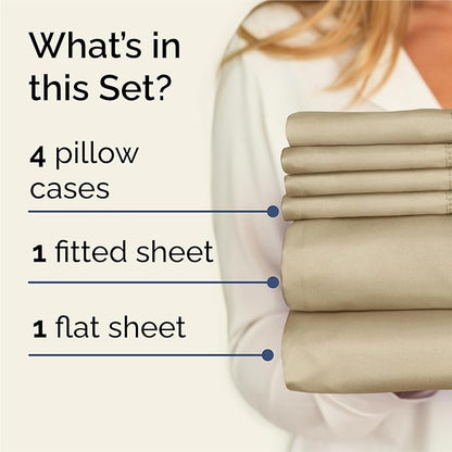 King 6 Piece Sheet Set - Comfy Breathable & Cooling - Ultra Soft Hotel Luxury Bedding Set with 8-16 Inch Deep Pockets - 1 Flat & 1 Fitted Sheet & 4 Pillowcases - Cozy, Wrinkle Free & Easy Care - Beige
