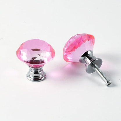 12pcs Diamond Shape Crystal Glass 30mm Cabinet Drawer Knob Pink