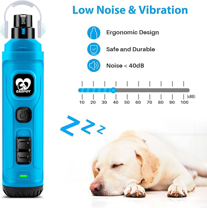 Casfuy Dog Nail Grinder with 2 LED Light - New Version 2-Speed Powerful Electric Pet Nail Trimmer Professional Quiet Painless Paws Grooming & Smoothing for Small Medium Large Dogs(Bright Blue)-Mewly Pet
