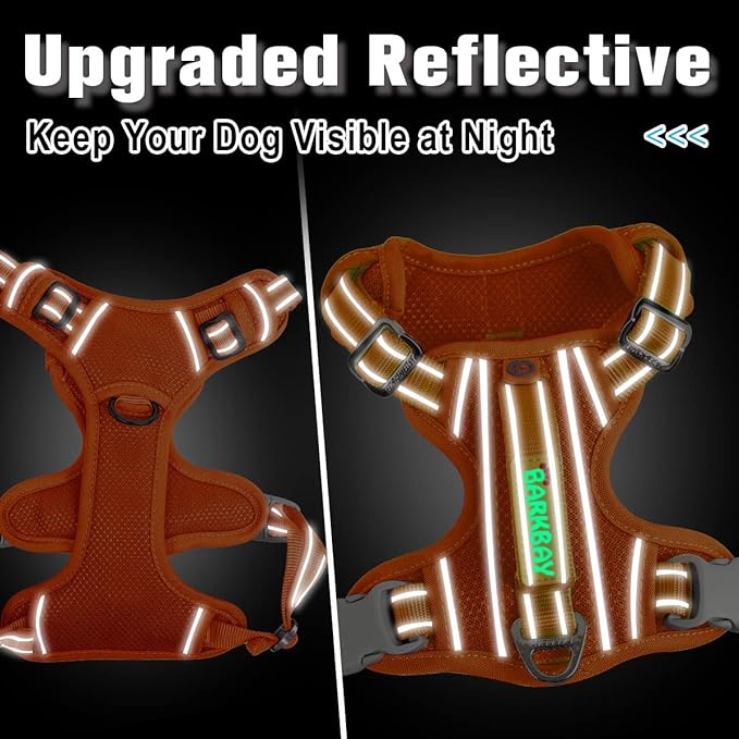BARKBAY Dog Harness No Pull with ID Tag Pocket - Heavy Duty, Reflective, Easy Control for Large Dogs(Orange,M)-Mewly Pet