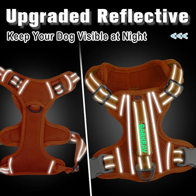 BARKBAY Dog Harness No Pull with ID Tag Pocket - Heavy Duty, Reflective, Easy Control for Large Dogs(Orange,L)-Mewly Pet