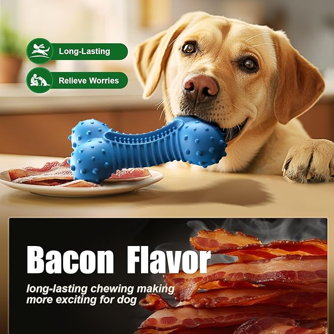 Dog Toys for Aggressive Chewers, Chew Toys for Medium Large Dogs, Durable Natural Rubber Toys with Bacon Flavor, Indestructible Dog Toy,Blue-Mewly Pet