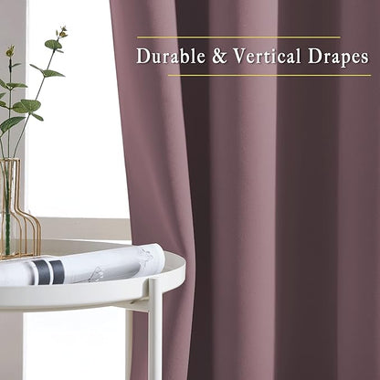 NICETOWN Blackout Curtains Panels for Bedroom - Grommet Room Darkening Noise Reducing Thermal Insulated Solid Privacy Window Treatments for Living Room (2 Panels, W66 x L72, Dry Rose)