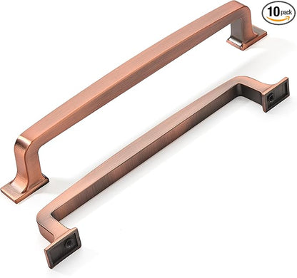 KHTumeWare 10 Pack 6-1/4 Inch Cabinet Handles - Brushed Antique Copper Pulls and Drawer Handles for Cupboards