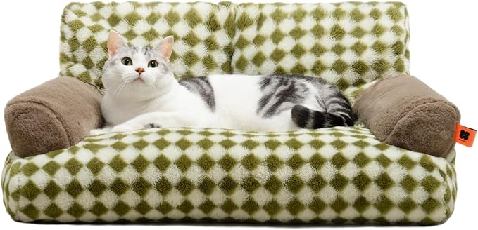 MEWOOFUN Cat Bed for Indoor Cats, Washable Dog Beds for Small Medium Dogs & Cats, Fluffy Cat Couch with Non-Slip Bottom (Green, 26.0" L X 19.0" W X 13.0" Th)-Mewly Pet
