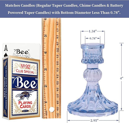 DARJEN 12PCS Blue Candlestick Holders Set- 4" H Taper Candle Holders, Glass Candle Holders Bulk for Wedding, Party, Home Table Centerpieces, Festival Gifts & Windowsill Decor