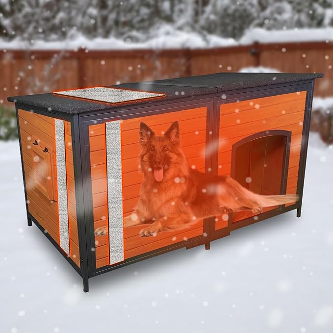 Extra Large Dog House Outdoor 59.1" L Outside Insulated Dog Kennel Weatherproof Winter, 6 Sides All-Round Foam for Small Medium Large Extra Large Dogs, Strong Metal Chew Proof Frame Window-Mewly Pet