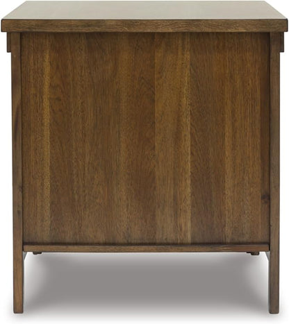 Signature Design by Ashley Moriville Rustic Farmhouse End Table with Dual Cabinet Doors, Brown
