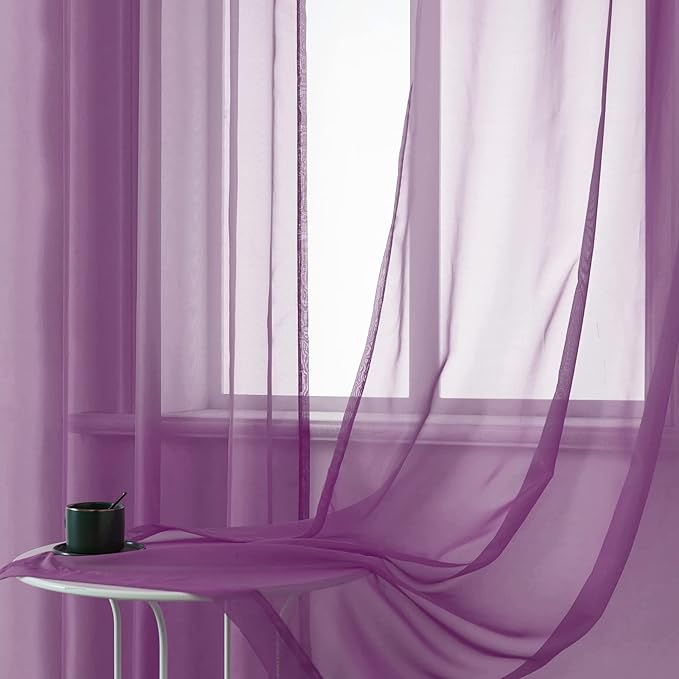 DUALIFE Purple Curtains 96 Inches Long for Living Room Set of 2 Panels Grommet Window Semi Voile Drapes Dark Purple Sheer Curtains for Kids Girls Bedroom Decor Royal Purple 52x96 Inch Length