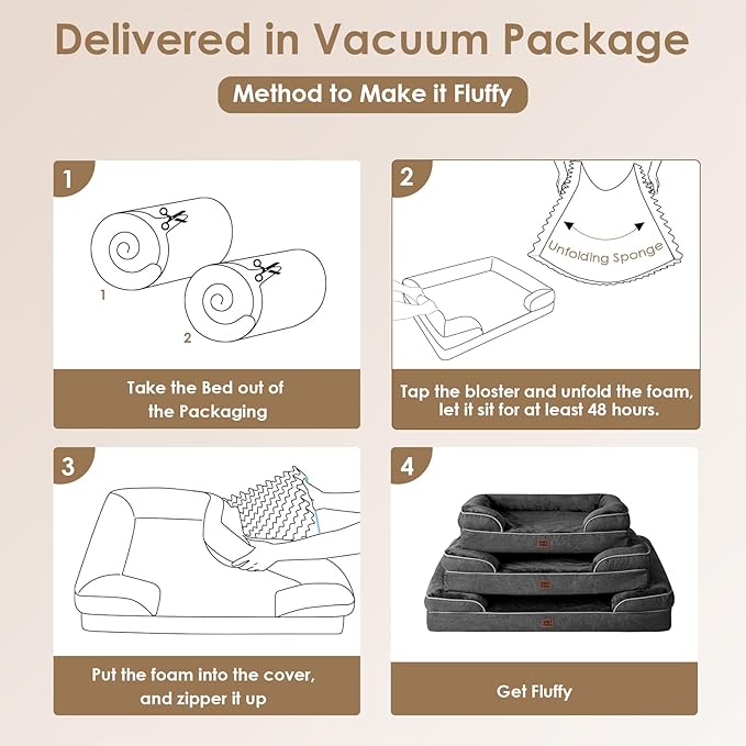 EHEYCIGA Orthopedic Dog Beds for Large Dogs, Waterproof Memory Foam Large Pet Bed with Sides, Non-Slip Bottom and Egg-Crate Foam Dog Couch Bed with Washable Removable Cover, Dark Grey-Mewly Pet