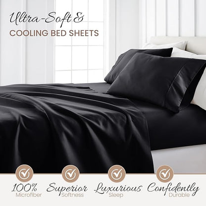 Linen Market Bed Sheets for California King Size Bed (Black) - Sleep Better Than Ever with These Soft and Cooling California King Sheets - Deep Pocket Fits 16" Thick Beds - 4 Piece Cal Sheet Set