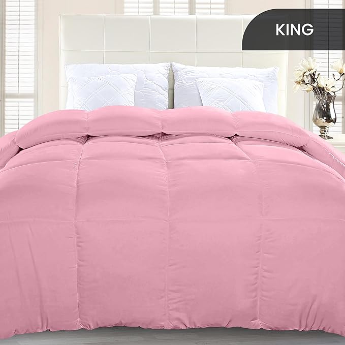 Utopia Bedding Comforter Duvet Insert, Quilted Comforter with Corner Tabs, Box Stitched Down Alternative Comforters King Size (Pink)