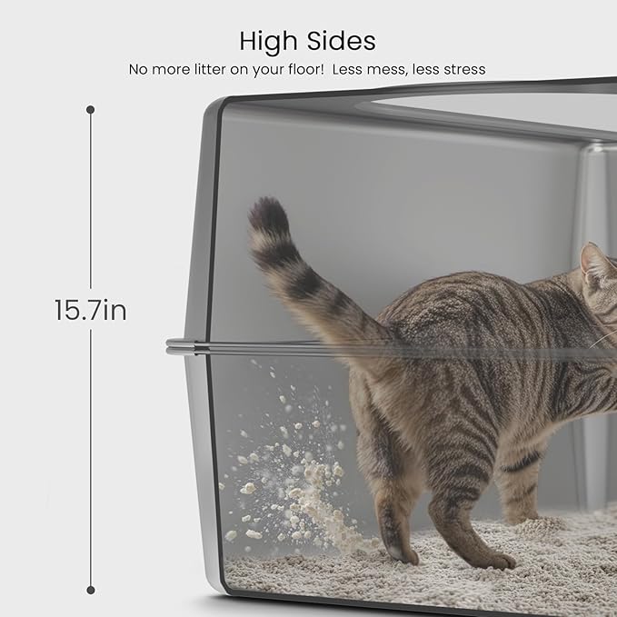 Enclosed Stainless Steel Cat Litter Box with Lid, Oversize Metal Litter Box for Multi Cats, XXXL Supersize Cat Toilet with High Side, Non-Stick, Anti-Leakage, Odorless, with Litter Mat & Litter Scoop-Mewly Pet