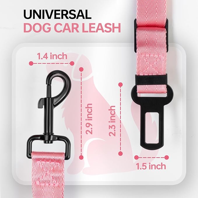 Thickened Dog Seat Belt for Car, 3 Pack Set Retractable Dog Car Adjustable Seatbelts for Vehicle Nylon Pet Safety Heavy Duty & Elastic & Durable Car Harness for Dogs, Light Pink-Mewly Pet