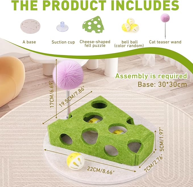 Interactive Cat Puzzle Toy for Indoor Cats & Kittens - Fun Track Balls & Spring Teaser in Stimulating Felt Puzzle Box (Green) - Mental Enrichment Game-Mewly Pet