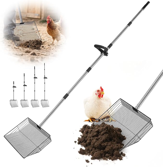 15" Widely Chicken Coop Poop Scooper- Ergonomic Chicken Poop Scooper with 38" to 77" Adjustable Long Handle, Extra-Large Scoop for Sand and Litter, Easy-to-Clean, Multi-Scene Use for Poultry-Mewly Pet