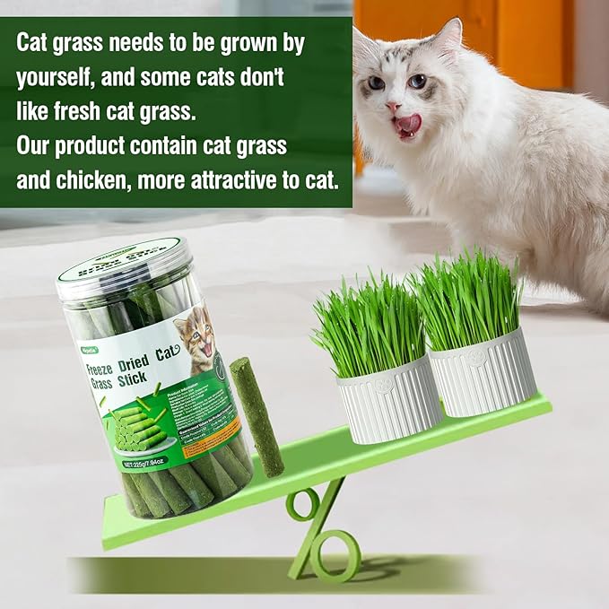 225g Cat Grass Teething Stick, Delicious Cat Treat Snack Edible Cat Chew Toy for Teeth Cleaning and Hairball Removal in Cats-Mewly Pet