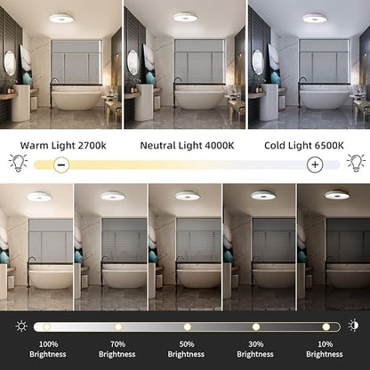 Smart Waterproof LED Flush Mount Ceiling Light Fixture,with Bluetooth Speaker,11 Inch,18 watt,Dimmable Music Lamp,RGB Color Changing Light with Remote Control,for Bathroom,Shower,Bedroom