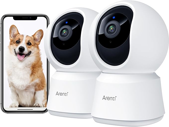 ARENTI 5G Indoor Security Camera, 4MP Pet Camera with Speaker for Dog/Cat, Baby Monitor with Phone App, Dual-Band WiFi, Auto Tracking, Super Night Vision, 2-Way Talk, Cloud & SD Card Storage(P2Q 2PC)-Mewly Pet