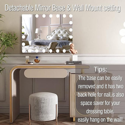 Hollywood Vanity Mirror with Lights 24 Bulbs 32 x 24 Large Hollywood Makeup Lighted Mirror for Wall Mounted or Tabletop LED Vanity Mirror 3 Color USB 10X Magnifier Hollywood Makeup Mirrors