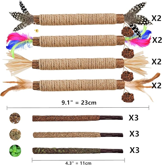 Cat Toys 21PCS Catnip Toy for Indoor Kitten Treat Cats Chew Stick for Dental Cleaning Teeth Kitten Silvervine Rope Kitty Feather Snack for for Kick Molar Scratch Self Play Interactive Boredom-Mewly Pet