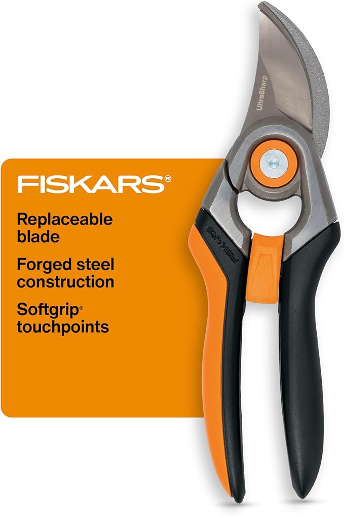 Fiskars Bypass Pruning Shears, 1-Inch Cut Capacity Softgrip Pruner, Forged Steel Replaceable Blade Stays Sharp Through Heavy Use with Rust Resistant, Low-Friction Coating-Mewly Pet