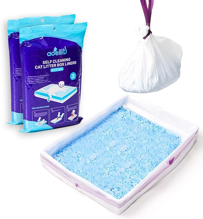 24 Count Litter Box Liners, Waste Bags Compatible with Pet-safe ScoopFree Self-Cleaning Litter Box Tray Refills, Drawstring Litter Bags for Reusable Tray, Pre-Separated (38"L x 14.5"W x 7.8"H)-Mewly Pet