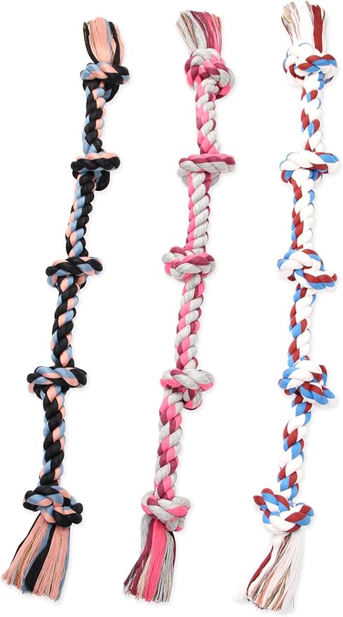 Mammoth Flossy Chews Multi Color 5 Knot Rope Tug – Premium Cotton-Poly Tug Toy for Dogs – Interactive Dog Rope Toy – Tug Dog Chew Toy for Big Dogs - X-Large, 36”-Mewly Pet
