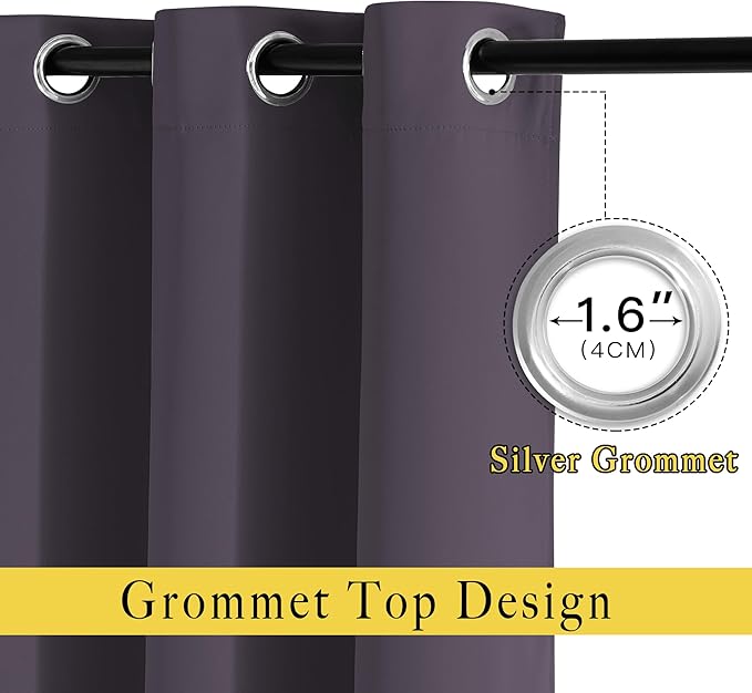 NICETOWN Bedroom Blackout Curtains and Drapes - Window Treatment Thermal Insulated Solid Grommet Blackout Draperies for Bedroom/Living Room (Greyish Purple, Set of 2, 80 by 84 Inch)