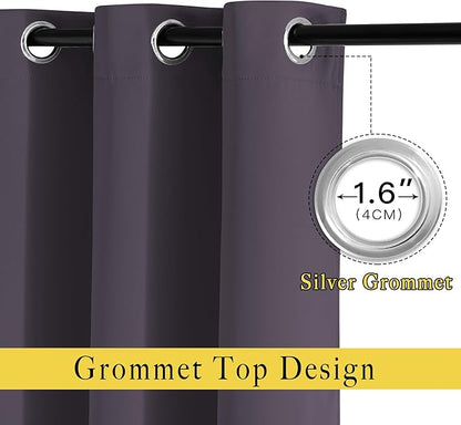 NICETOWN Bedroom Blackout Curtains and Drapes - Window Treatment Thermal Insulated Solid Grommet Blackout Draperies for Bedroom (Set of 2 Panels, 52 by 54 Inch, Greyish Purple)