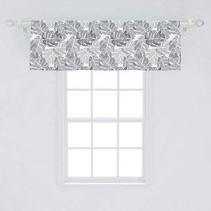 Ambesonne Tropical Window Valance, Exotic Jungle Palm Leaves Print in Greyscale Shades Floral Details, Curtain Valance for Kitchen Bedroom Decor with Rod Pocket, 54" X 18", Dimgray Pale Taupe White