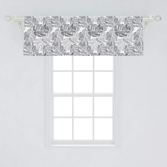 Ambesonne Tropical Window Valance, Exotic Jungle Palm Leaves Print in Greyscale Shades Floral Details, Curtain Valance for Kitchen Bedroom Decor with Rod Pocket, 54" X 18", Dimgray Pale Taupe White