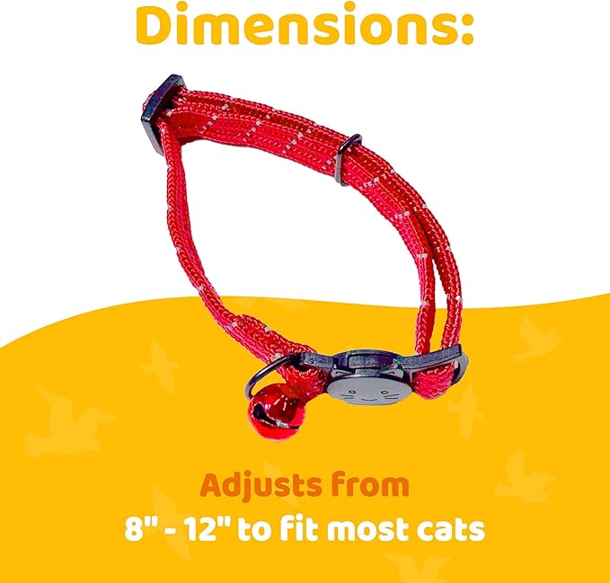 BirdsBeSafe® Break Away Cat Collar with Bell, Reflective Thread for Night Visibility, Comfortable Elastic Stretch Cat Collar to Protect Cat from Getting Stuck in The Garden.-Mewly Pet