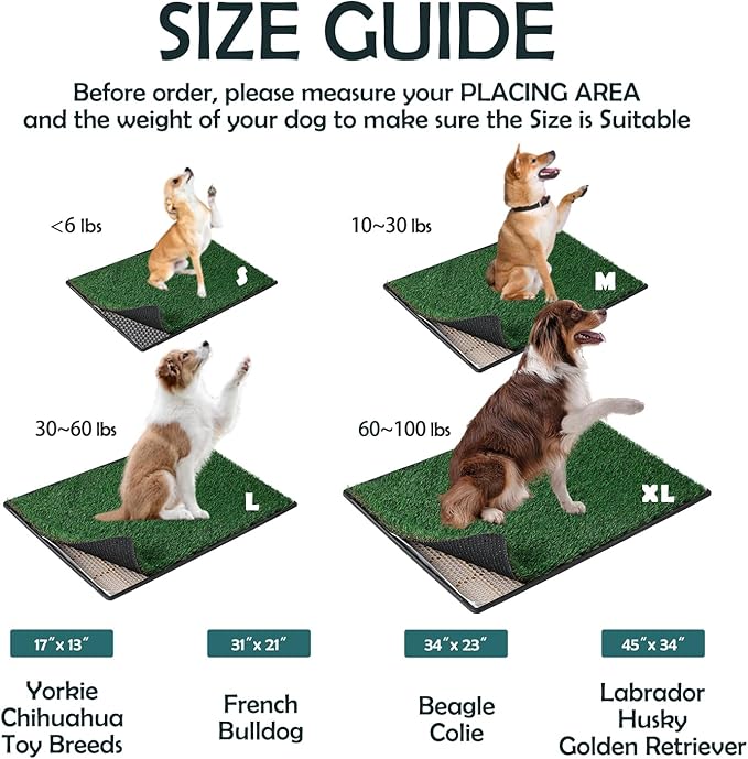 MEEXPAWS Dog Grass Pee Pads for Dogs with Tray | Medium 31×21 in | 2× Dog Artificial Grass Pads Replacement| Rapid Drainage | Indoor Litter Box | Hemmed Edge-Mewly Pet