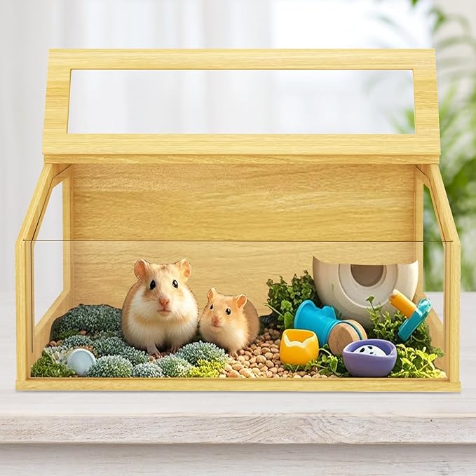 32" Wooden Hamster Cage, Chewproof Gerbil Cages and Habitats, Openable Top Roof Window with Silencing Pad, Guinea Pig Cage for Small Animals, Dwarf and Syrian Hamster, 32 x 16 x 16 Inches-Mewly Pet