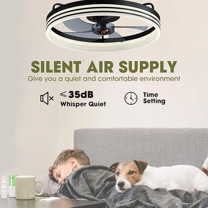Smart Ceiling Fan with Lights and Alexa/Google Assistant/APP Control, 20" Low Profile Fan with 6 Speeds, for Bedroom, Living Room, Patio
