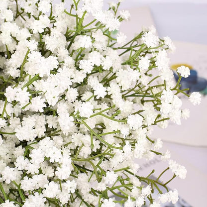 N&T NIETING Babys Breath Artificial Flowers Bulk White, 24Pcs Fake Gypsophila Bouquet Flowers Real Touch Faux Babies Breath for Wedding Centerpieces, Party Decor, Home Floral Arrangements, White